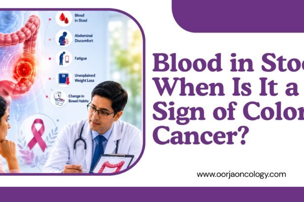 Blood in stool and colon cancer symptoms consultation with oncology specialist for colorectal cancer diagnosis and screening