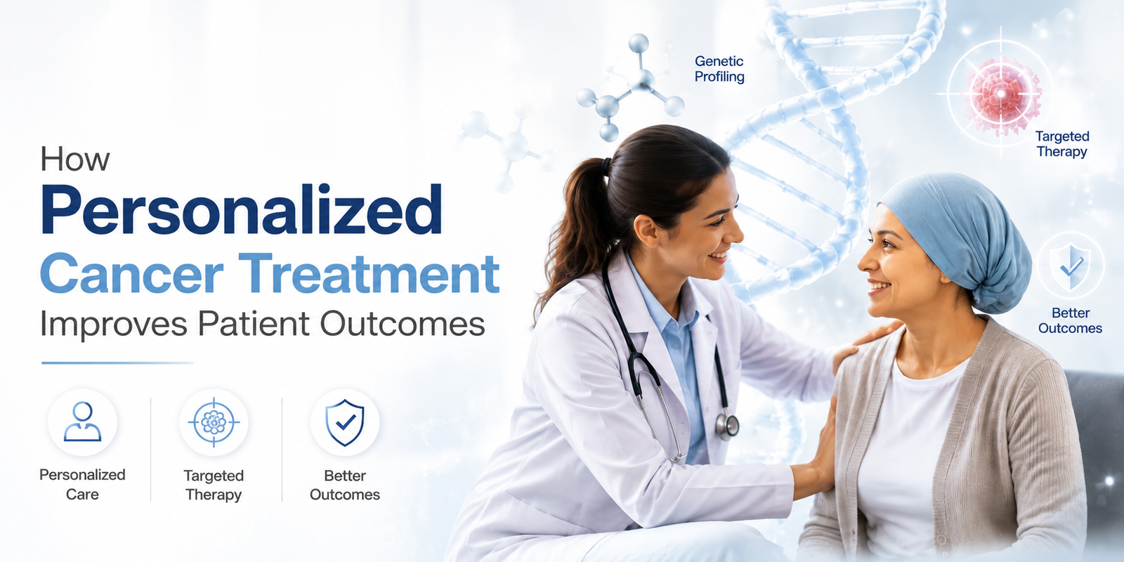 Personalized cancer treatment consultation with a doctor discussing precision oncology and patient outcomes