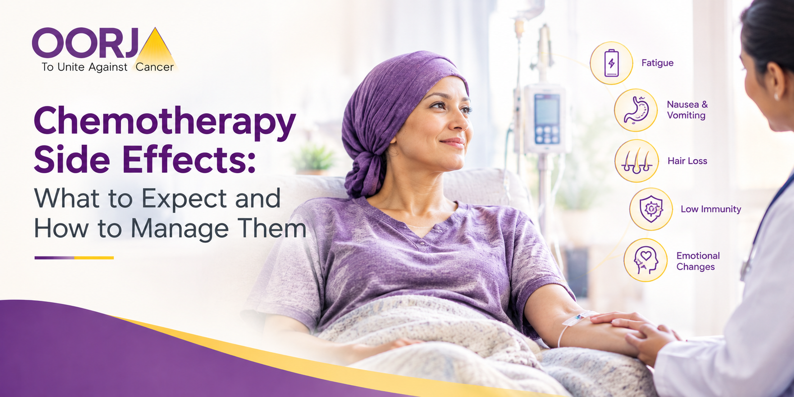 Chemotherapy side effects including fatigue, nausea, hair loss and low immunity